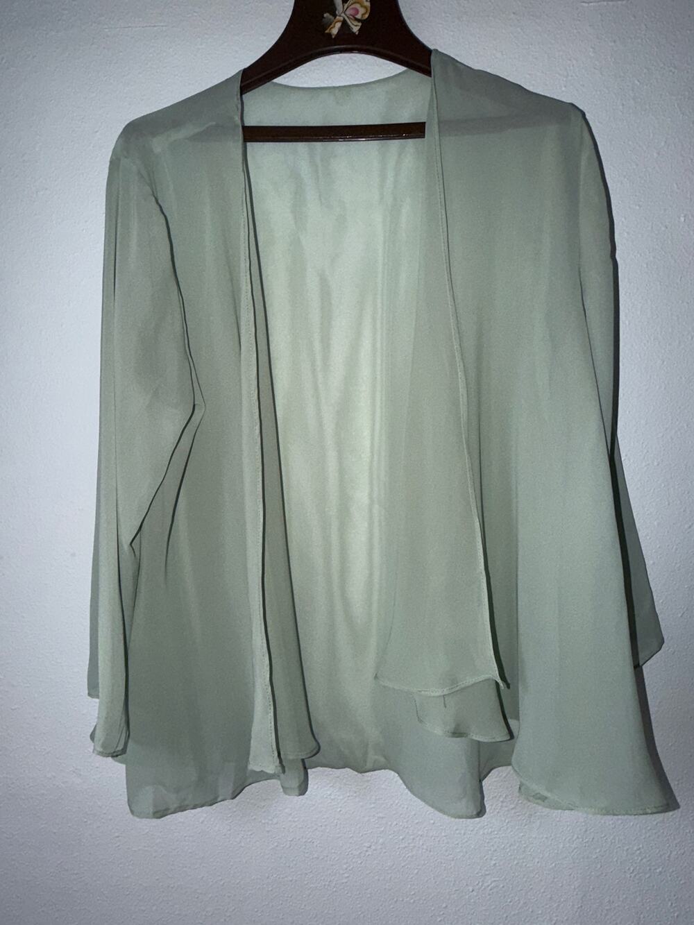 Light Green Sheer Long Sleeve Fairycore Balletcore Kimono Grandmacore Large